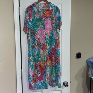 Ivy Road 2XL Bright Paisley Zip Up Ring Short Sleeve Tunic Fun Beach Dress‎